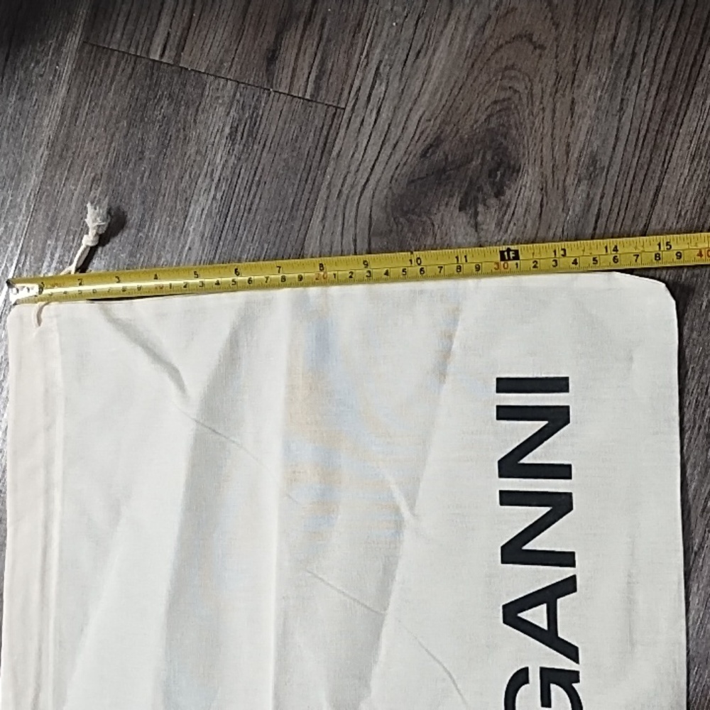 Ganni Cream Cotton Drawstring Logo Bag - Picture 4 of 6